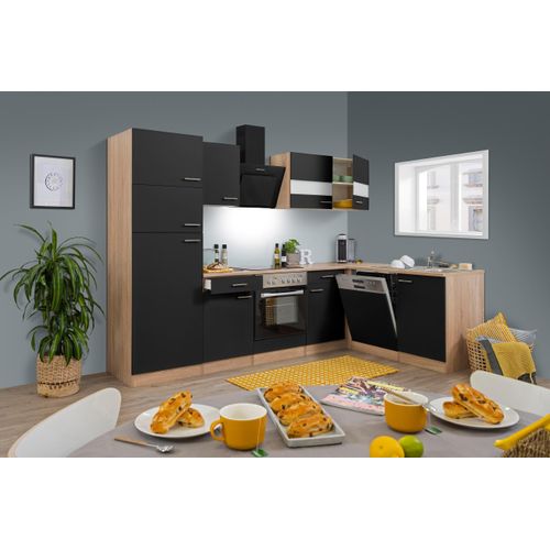 Küche Küchenzeile Leerblock Winkelküche Eiche Schwarz Merle 280x172 cm Respekta