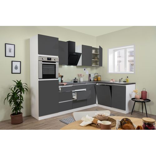 Küche Küchenzeile Winkelküche grifflos Weiß Grau Lorena 280 x 172 cm Respekta