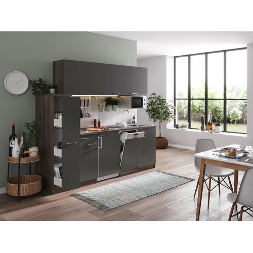 Küche Küchenzeile Singleküche Eiche York Grau Oliver 225 cm Respekta