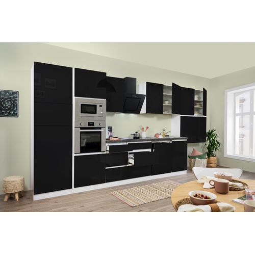 Küche Küchenzeile Küchenblock grifflos Weiß Schwarz Lorena 445 cm Respekta