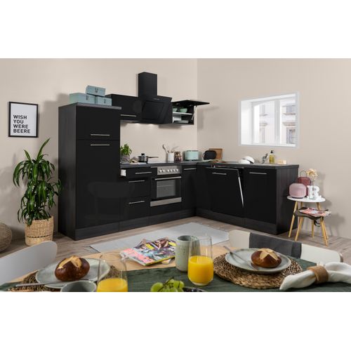 Küche Küchenzeile Winkelküche Eiche Schwarz Amanda 260 x 200 cm Respekta Premium