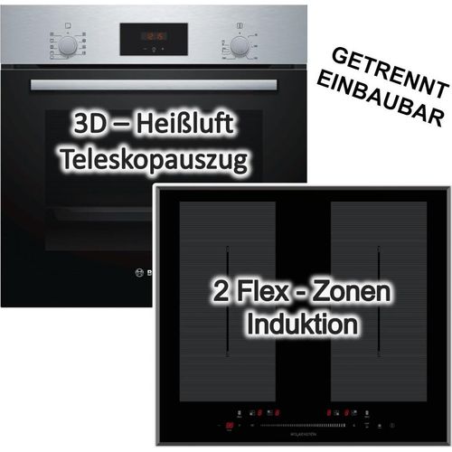 HERDSET Bosch Backofen 3D-Heißluft + Kochfeld Flächeninduktion Booster 60cm autark