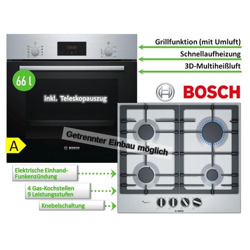 Bosch HERDSET Backofen mit 3D-Heißluft + Gaskochfeld mit 1-Hand-Zündung