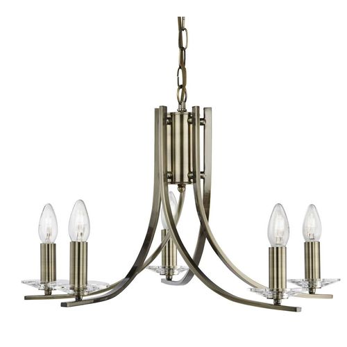 Kronleuchter Industrial-Nordico Ascona Stahl Messing Glas 5 Lichter E14