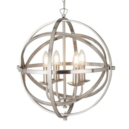 Orbit 4-flammiger Käfigrahmen Kugel Pendelleuchte, Satin Silber