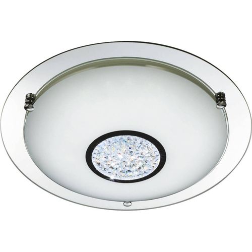 Badezimmer Ip44 LED Deckenleuchte (Durchmesser 31cm) Chrom, Spiegel Halo, Weisser Glasschirm, Dekoratives Innerer Kristall