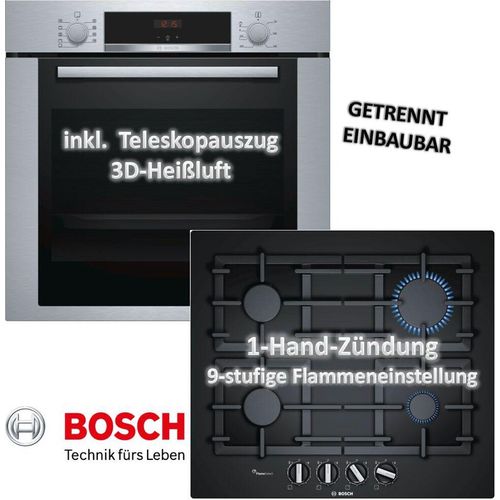 Bosch Herdset autark Backofen-Set HBA3140S0 mit Gas-Kochfeld PPP6A6B90 - 60cm, Teleskopauszug