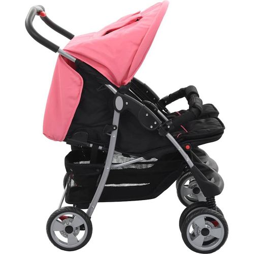 vidaXL Zwillingskinderwagen Rosa und Schwarz Stahl