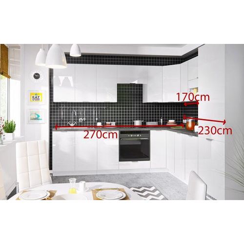 Küchenzeile 270x230cm weiß / weiß Acryl Hochglanz Küchenblock Modern Küche komplett