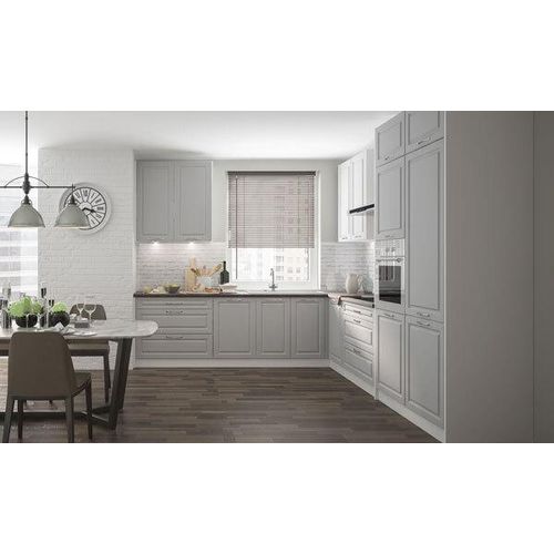 Küchenzeile 268x305cm grau / weiß - light grey stone Küchenblock Komplett Küche Einbauküche