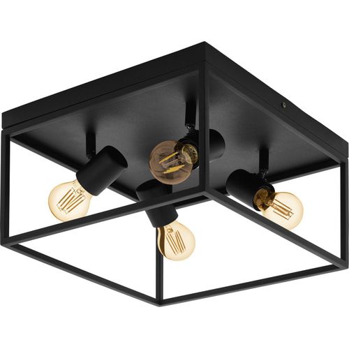 EGLO Deckenlampe Silentina, 4 flammige Deckenleuchte, Industrial aus Stahl, Wohnzimmerlampe in Schwarz, Küchenlampe, Flurlampe Decke mit E27 Fassung