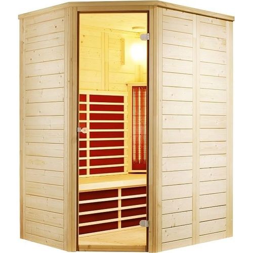 Infraworld Vario Natura 148 Ecke rechts Infrarotkabine mit Infrarotstrahler 148x122x200 cm
