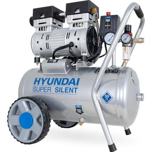 HYUNDAI Silent Kompressor SAC55752 (Druckluftkompressor leise, ölfrei, Flüsterkompressor, Compressor flüsterleise, 59dB, 24L Kessel, 8bar, 0.75kW, Öl-Wasserabscheider, 125L/Min)