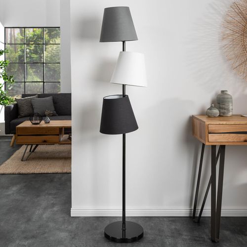 Design Stehlampe LEVELS 163cm schwarz grau 3 Leinen Schirmen Stehleuchte Wohnzimmerlampe