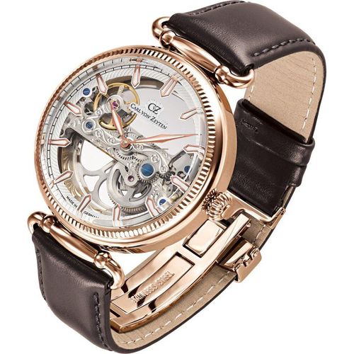 Carl von Zeyten CVZ0031RWH Elzach Automatik weiß roségold braun Leder Herren Uhr