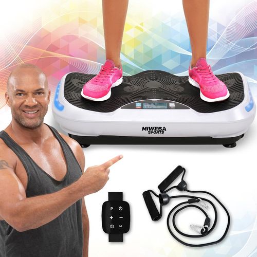 4D Vibrationsplatte MV300 | Vibrotrainer - Fitnessgerät - Vibration - Fitness Training - Zubehör - 16 Stufen - Bluetooth - Lautsprecher (Weiß)