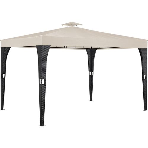 Pavillon 3x4m Gartenpavillon Poly Rattan Wasserabweisend Partyzelt UV-Beständig Gartenzelt Metall Schmutzabweisend Creme