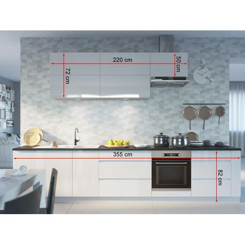 Küchenzeile FLORENCE Einbauküche 355cm weiß Front signalweiß Hochglanz Teilauszug