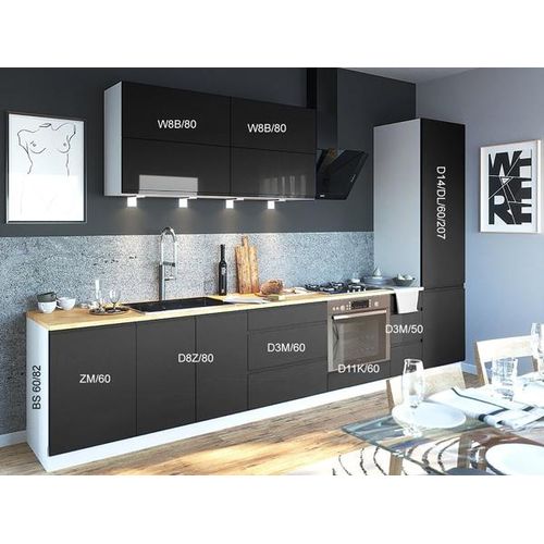 Küchenzeile FLORENCE Küchenblock 272cm weiß Front schiefergrau semi matt Teilauszug