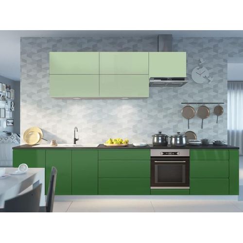 Küchenzeile FLORENCE Einbauküche 355cm weiß Front weißgrün smaragdgrün Hochglanz Teilauszug