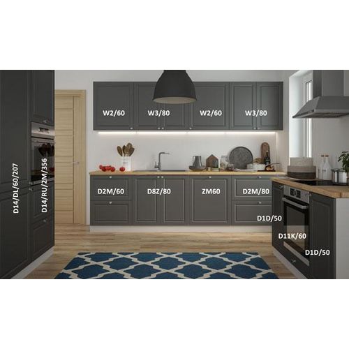 Küchenzeile Küchenblock Küche grau / RAL 7022 umbragrau matt lackiert Landhaus