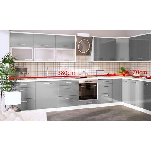 Küchenblock 380x170cm weiß / fenstergau Hochglanz lackiert Küchenzeile Küche Komplett Modern