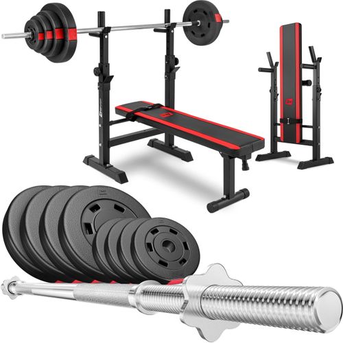 Hop-Sport Hantelbank Kraftstation HS-1080 mit 39 KG Hantelset Langhantel Gewichte 4x5 kg; 4x2,5 kg