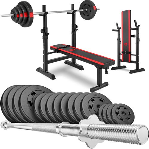 Hop-Sport Hantelbank Kraftstation HS-1080 mit 99 KG Hantelset Langhantel Gewichte 4x 10 kg, 8x 5 kg, 4x 2,5 kg