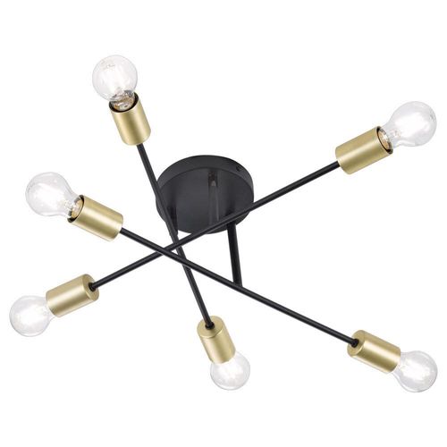 Deckenleuchte Industrial-Nordic Armstrong Stahl Schwarz Messing 6 Lichter E27