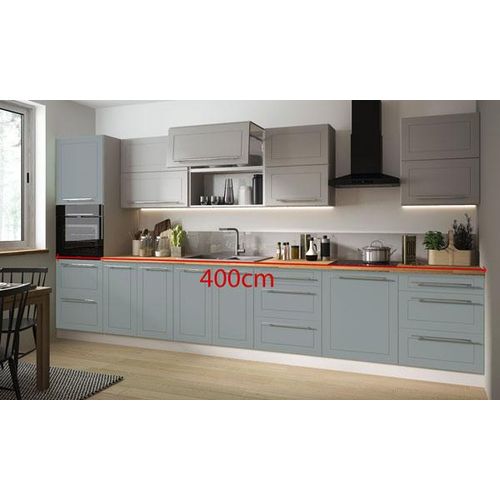 Küchenzeile 400cm grau / dust grey - mint Küchenblock Küche Komplett Modern