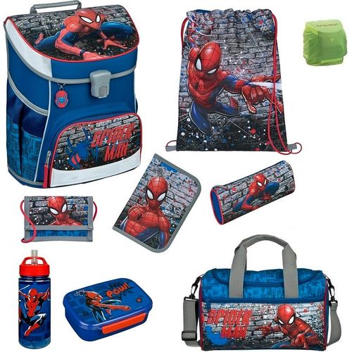 Spiderman Schulranzen Set 9tlg. Scooli Campus Fit Ranzen 1. Klasse Blau mit Sporttasche Marvel Held