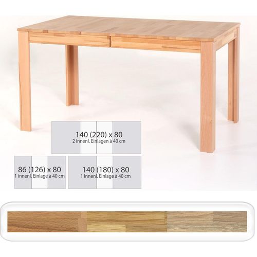 Ausziehtisch Percy 86 bis 220 cm Esstisch Küchentisch Massivholztisch, Holzart:Eiche sonoma, Größe:140(220) x 80cm Mittelauszug