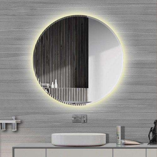 LED Rund Badspiegel Anti-Fog Badspiegel Wandspiegel Badspiegel Abgeschrägte 60*60cm Warmweiß