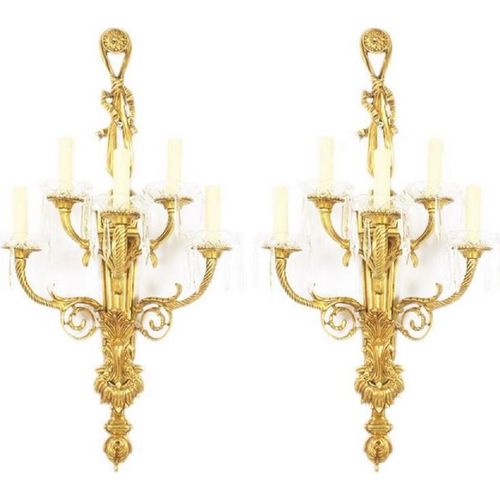 Casa Padrino Barock Wandleuchten Set Gold / Weiß 35 x 20 x H. 95 cm - Vergoldete Bronze Wandlampen - Prunkvolle Barock Lampen