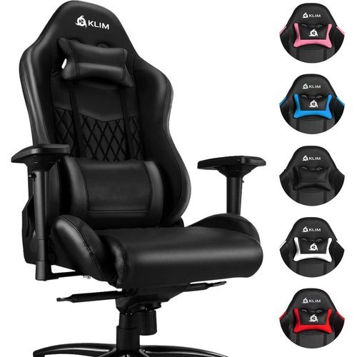 KLIM Esports Gaming Stuhl + Mit Lenden- und Nackenstütze + Verstellbar Gaming Sessel + Ergonomisch PC Stuhl + Kunstleder und Premium-Materialien + Schwarz Gamer Stuhl Gaming Chair