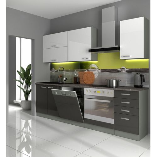 Küche Bianca Basic IV 240 Küchenzeile Hochglanz Grau Weiß Einbauküche Grey