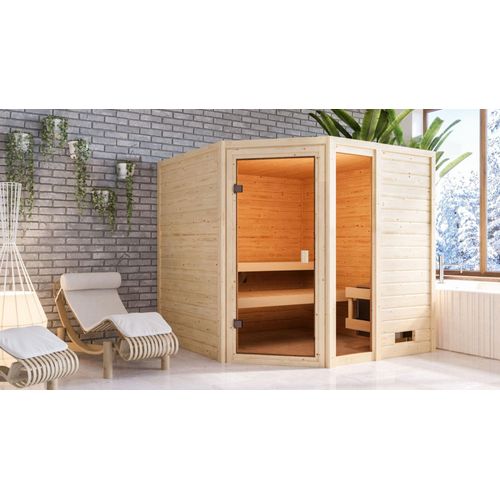 Karibu Sauna Innensauna Tabea Eckeinstieg Ofen 9 kW externe Strg easy 196x195x187 cm ohne Dachkranz