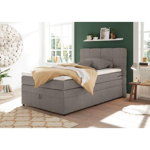 Boxspringbett 120x200 cm Jugendbett mit Bettkasten Hotelbett in Soro schlamm TEREZIN-09
