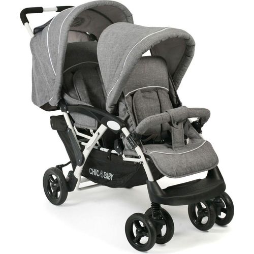 Chic 4 Baby Kinderwagen Geschwisterwagen Duo Melange grau-weiß
