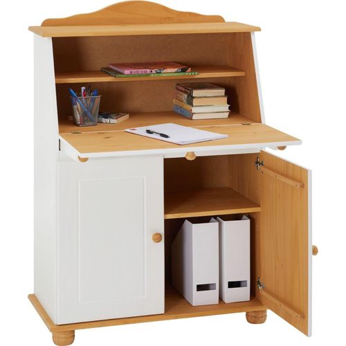 Sekretär Schreibtisch Landhausstil Kommode Klappensekretär Schreibkommode DAVID COLMAR, Kiefer massiv, weiß/braun