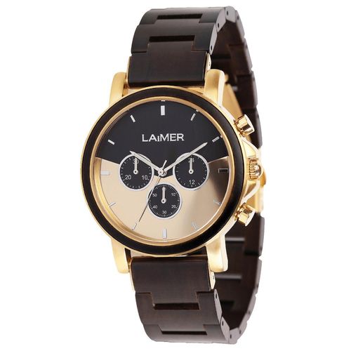 Laimer 0137 Herren Holzuhr Ian Chronograph Quarz Leadholz-Armband Ø 43 mm