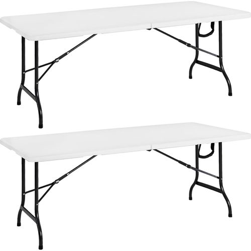 CASARIA® 2x Gartentisch 183x76cm Klappbar Wetterfest Tragbar Kunststoff Garten Terrasse Camping Balkontisch Klapptisch Campingtisch Buffettisch Weiß