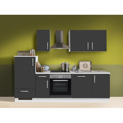 Küchenzeile mit Elektrogeräten White Premium 270 cm in Schiefer Nachbildung grau