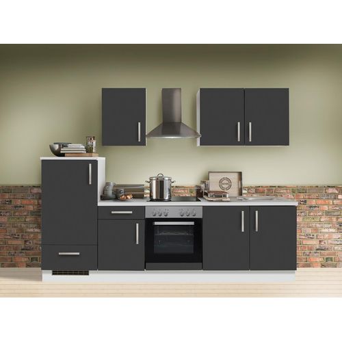 Küchenzeile mit Elektrogeräten White Premium 270 cm in Schiefer Nachbildung grau