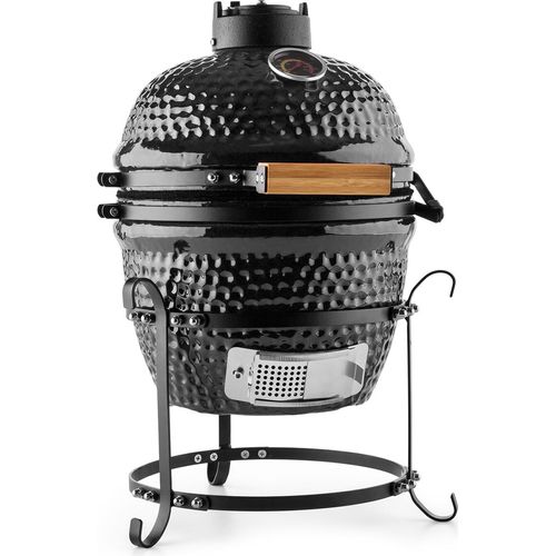 Klarstein Princesize - Kamado-Grill, Keramikgrill, Holzkohlegrill, Smoker, mit Deckel, Keramik, Gute Hitzespeicherung, Innenthermometer, Holzgriff, abnehmbares Gestell, schwarz