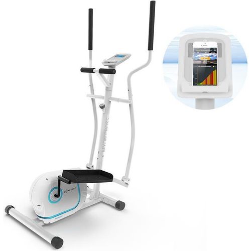 Klarfit Myon Cross Crosstrainer - Cross Stepper mit 12 kg Schwungmasse, Ellipsentrainer mit SilentBelt System, Widerstand in 8 Stufen, Tablethalterung, PulseControl, antikweiß