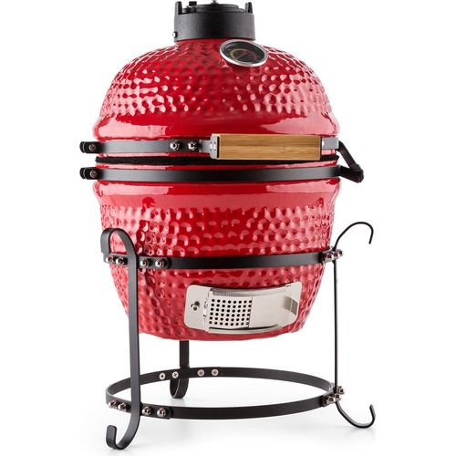 Klarstein Princesize - Kamado-Grill, Keramikgrill, Holzkohlegrill, Smoker, mit Deckel, Keramik, Gute Hitzespeicherung, Innenthermometer, Holzgriff, abnehmbares Gestell, rot