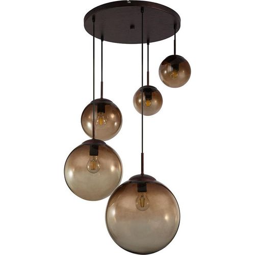 LED Hängelampe, 5x Glaskugeln, amber, Höhe 150 cm, Varus