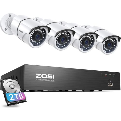 ZOSI 3K PoE Überwachungssystem Außen, 8CH H.265+ 4K NVR mit 4 Stück Outdoor 5MP IP POE Überwachungskamera Set, 2TB Festplatte, 36m Nachtsicht