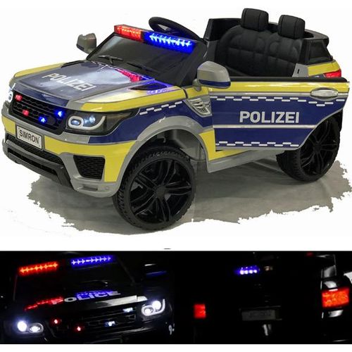 Deutsche POLIZEI Kinderauto Polizeiauto mit Funkgerät Sirene und Martinshorn Bluetooth Kinderfahrzeug Kinder Elektroauto Gefedert Hilfsrollen